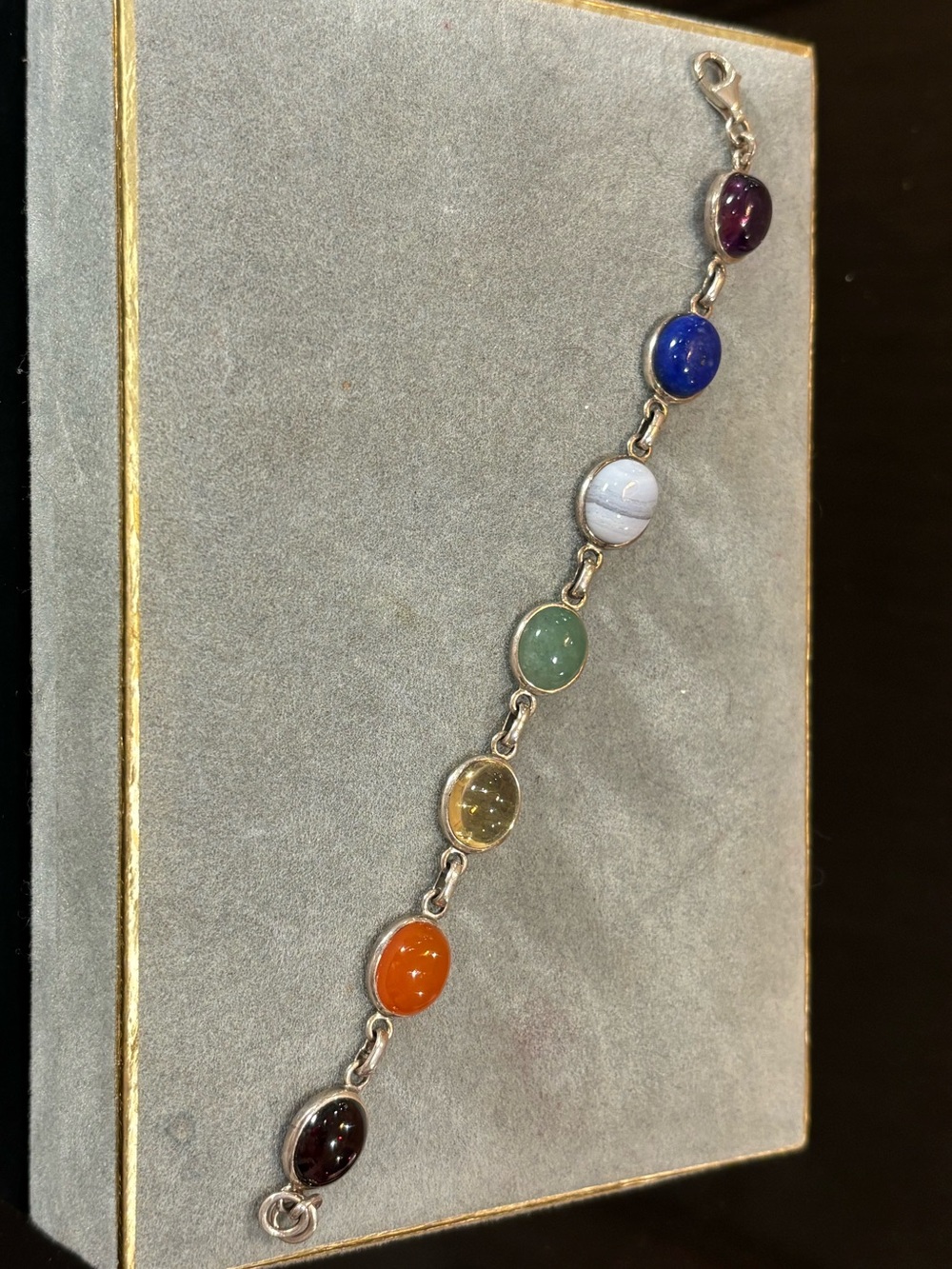 Semi-Precious Stone Link Bracelet - Silver Vintage